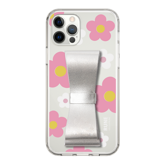 Slim Protection Case - STAND & RING RIBBON Silver［ Rune Naito - RUNE Flower - Pink ］