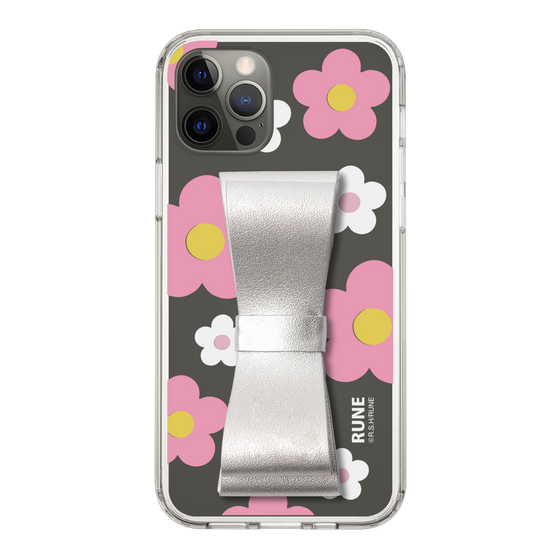 Slim Protection Case - STAND & RING RIBBON Silver［ Rune Naito - RUNE Flower - Pink ］