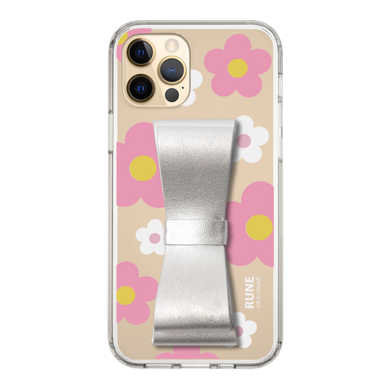 Slim Protection Case - STAND & RING RIBBON Silver［ Rune Naito - RUNE Flower - Pink ］