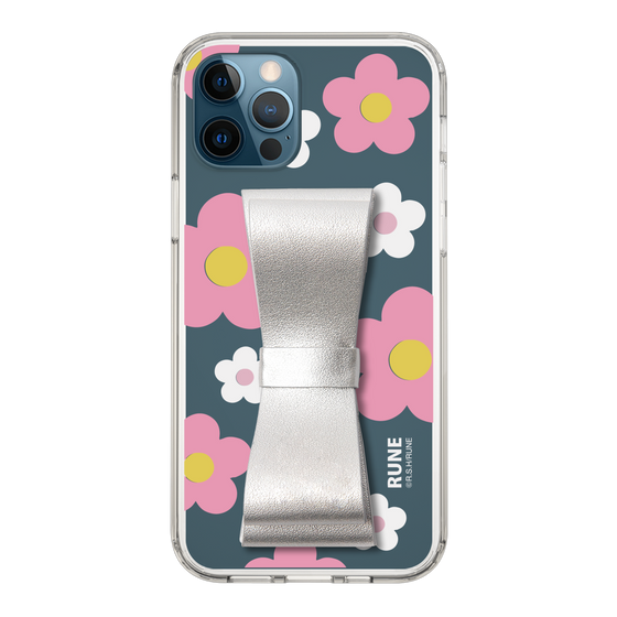 Slim Protection Case - STAND & RING RIBBON Silver［ Rune Naito - RUNE Flower - Pink ］