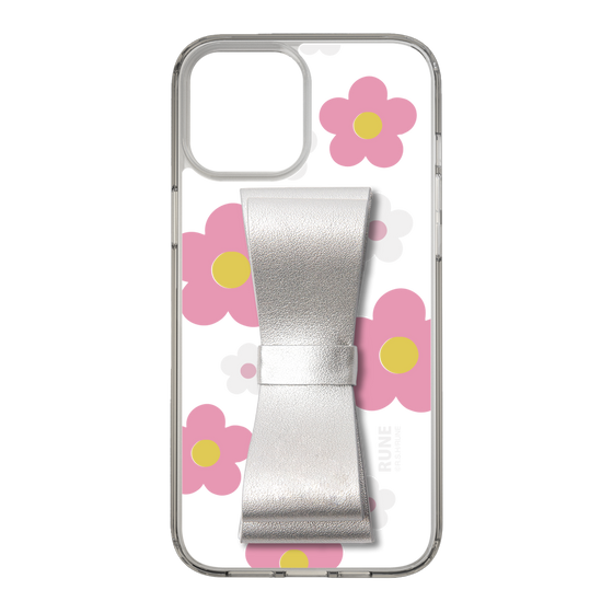 Slim Protection Case - STAND & RING RIBBON Silver［ Rune Naito - RUNE Flower - Pink ］