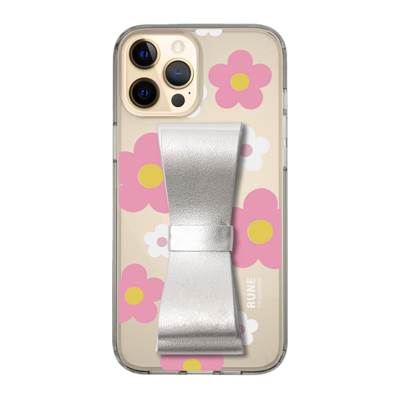 Slim Protection Case - STAND & RING RIBBON Silver［ Rune Naito - RUNE Flower - Pink ］