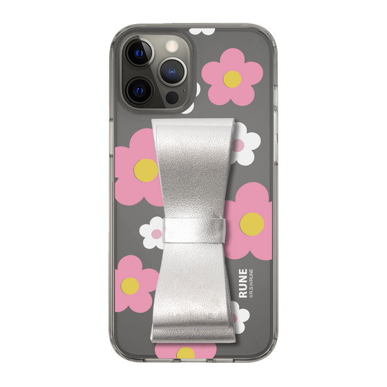 Slim Protection Case - STAND & RING RIBBON Silver［ Rune Naito - RUNE Flower - Pink ］
