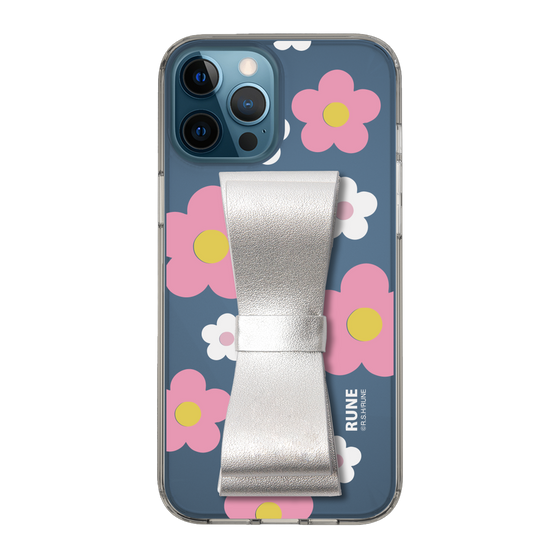 Slim Protection Case - STAND & RING RIBBON Silver［ Rune Naito - RUNE Flower - Pink ］