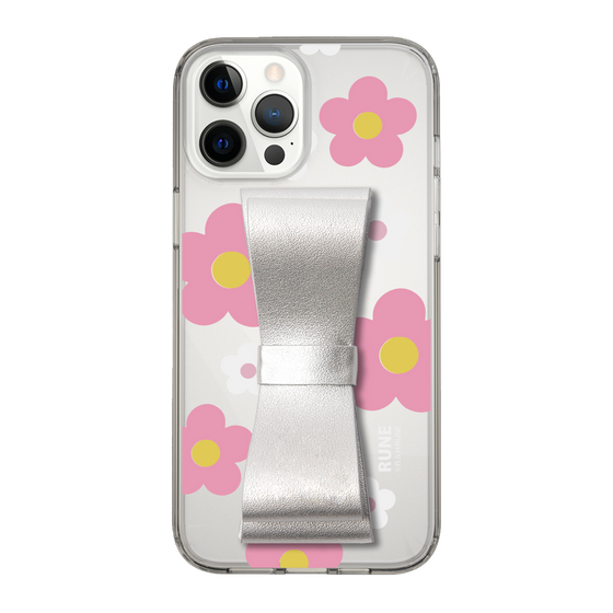 Slim Protection Case - STAND & RING RIBBON Silver［ Rune Naito - RUNE Flower - Pink ］