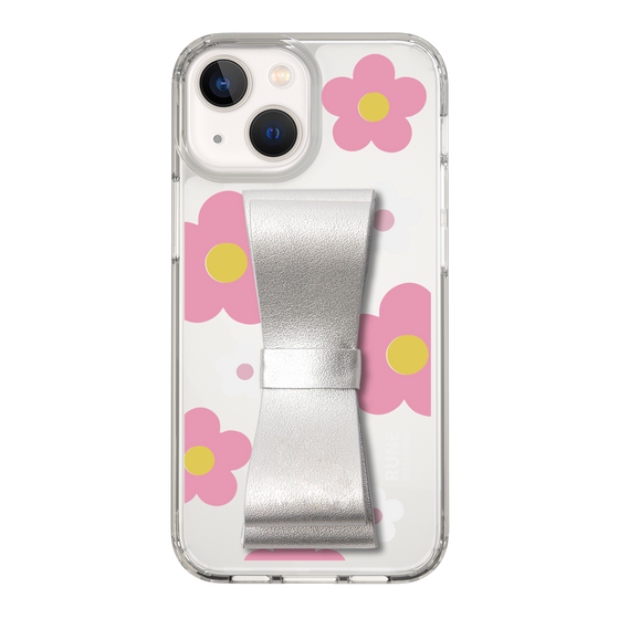 Slim Protection Case - STAND & RING RIBBON Silver［ Rune Naito - RUNE Flower - Pink ］
