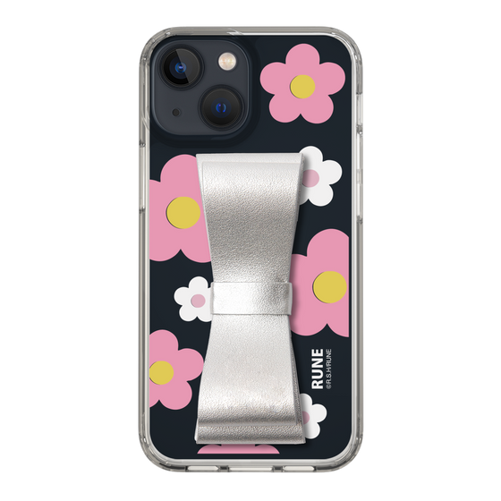 Slim Protection Case - STAND & RING RIBBON Silver［ Rune Naito - RUNE Flower - Pink ］