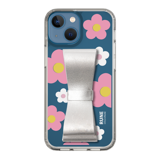 Slim Protection Case - STAND & RING RIBBON Silver［ Rune Naito - RUNE Flower - Pink ］