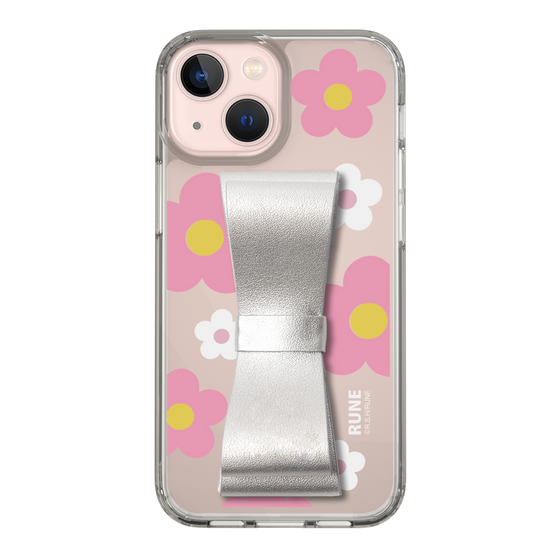 Slim Protection Case - STAND & RING RIBBON Silver［ Rune Naito - RUNE Flower - Pink ］