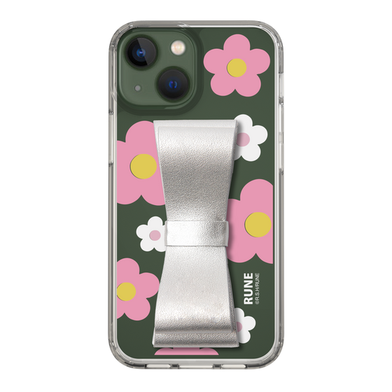 Slim Protection Case - STAND & RING RIBBON Silver［ Rune Naito - RUNE Flower - Pink ］