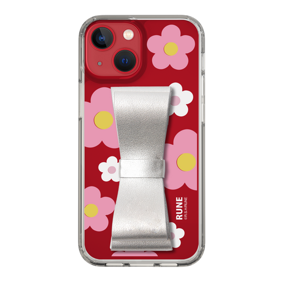 Slim Protection Case - STAND & RING RIBBON Silver［ Rune Naito - RUNE Flower - Pink ］