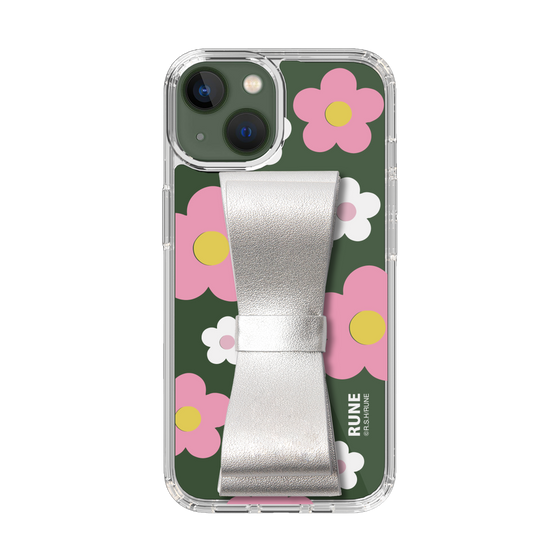 Slim Protection Case - STAND & RING RIBBON Silver［ Rune Naito - RUNE Flower - Pink ］