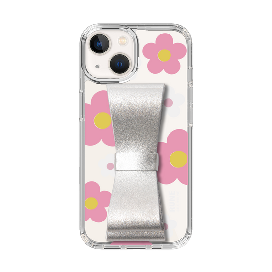 Slim Protection Case - STAND & RING RIBBON Silver［ Rune Naito - RUNE Flower - Pink ］
