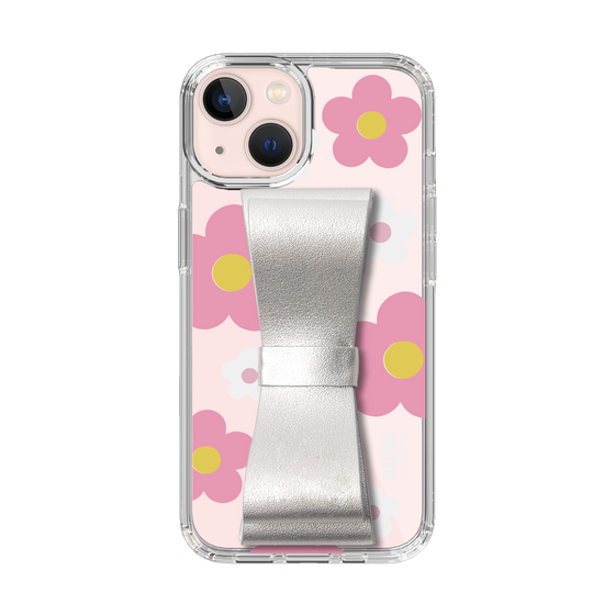 Slim Protection Case - STAND & RING RIBBON Silver［ Rune Naito - RUNE Flower - Pink ］