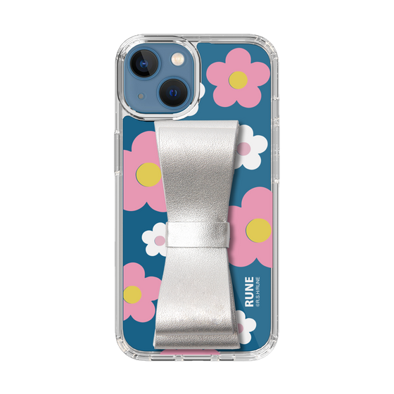 Slim Protection Case - STAND & RING RIBBON Silver［ Rune Naito - RUNE Flower - Pink ］