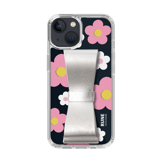 Slim Protection Case - STAND & RING RIBBON Silver［ Rune Naito - RUNE Flower - Pink ］