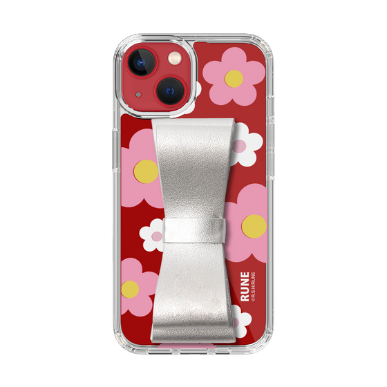 Slim Protection Case - STAND & RING RIBBON Silver［ Rune Naito - RUNE Flower - Pink ］