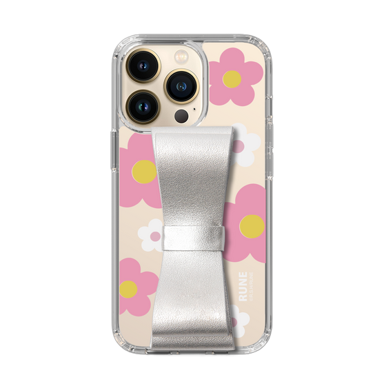 Slim Protection Case - STAND & RING RIBBON Silver［ Rune Naito - RUNE Flower - Pink ］