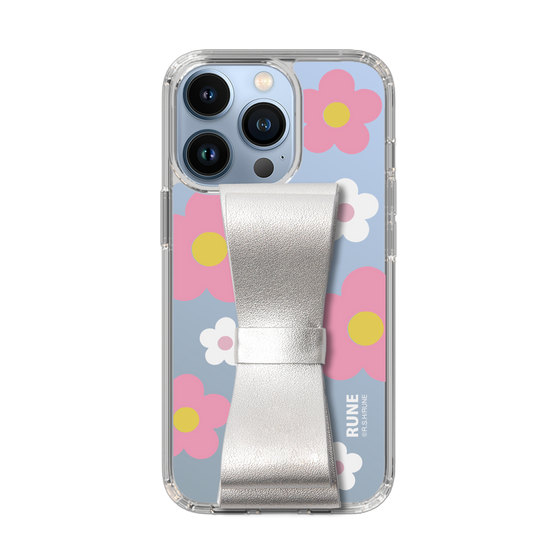 Slim Protection Case - STAND & RING RIBBON Silver［ Rune Naito - RUNE Flower - Pink ］