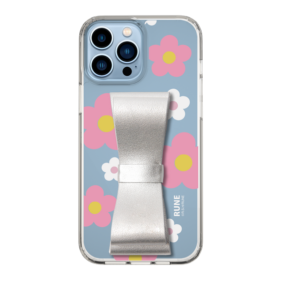 Slim Protection Case - STAND & RING RIBBON Silver［ Rune Naito - RUNE Flower - Pink ］