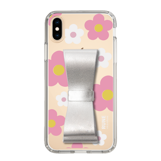 Slim Protection Case - STAND & RING RIBBON Silver［ Rune Naito - RUNE Flower - Pink ］