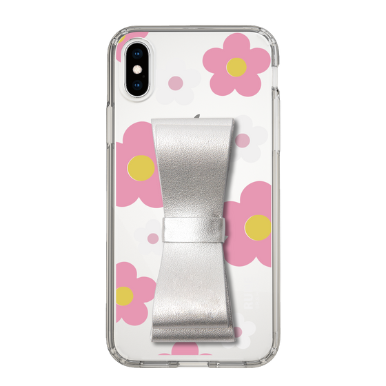 Slim Protection Case - STAND & RING RIBBON Silver［ Rune Naito - RUNE Flower - Pink ］