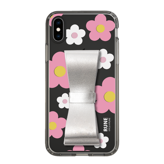 Slim Protection Case - STAND & RING RIBBON Silver［ Rune Naito - RUNE Flower - Pink ］