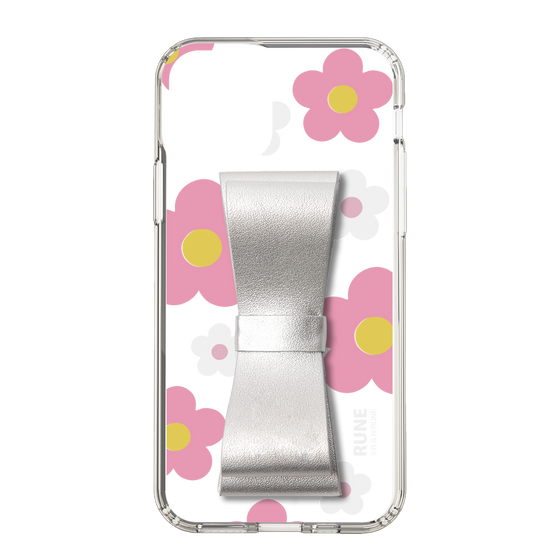 Slim Protection Case - STAND & RING RIBBON Silver［ Rune Naito - RUNE Flower - Pink ］