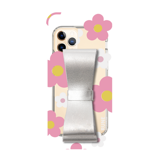 Slim Protection Case - STAND & RING RIBBON Silver［ Rune Naito - RUNE Flower - Pink ］