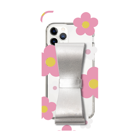 Slim Protection Case - STAND & RING RIBBON Silver［ Rune Naito - RUNE Flower - Pink ］