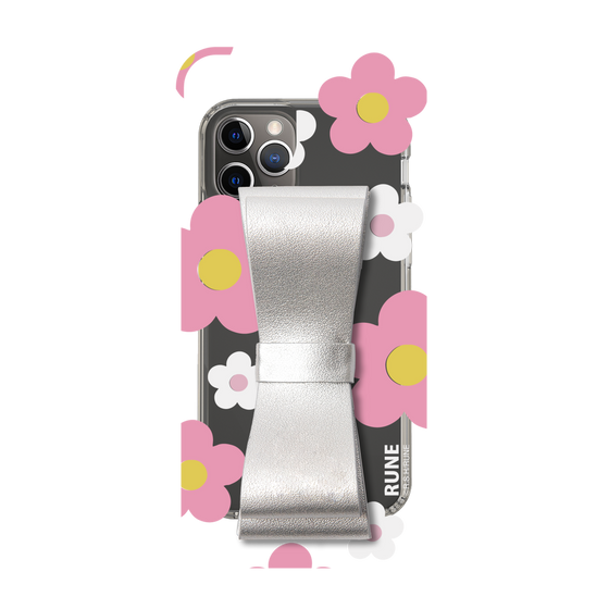 Slim Protection Case - STAND & RING RIBBON Silver［ Rune Naito - RUNE Flower - Pink ］