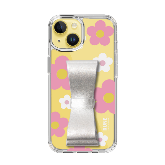 Slim Protection Case - STAND & RING RIBBON Silver［ Rune Naito - RUNE Flower - Pink ］
