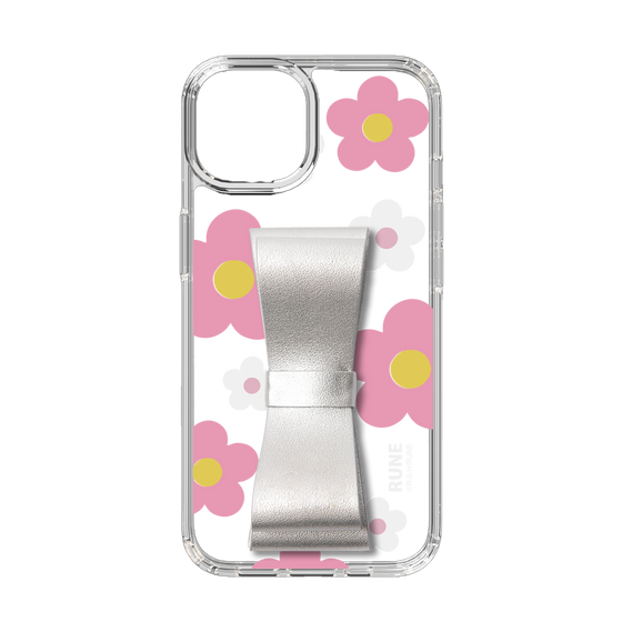 Slim Protection Case - STAND & RING RIBBON Silver［ Rune Naito - RUNE Flower - Pink ］