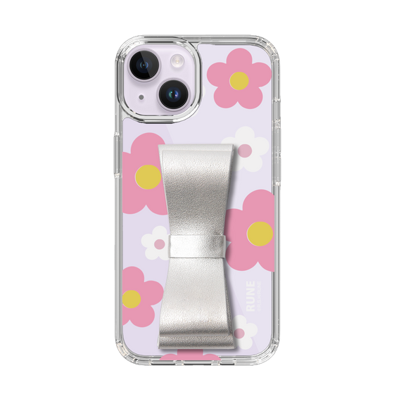 Slim Protection Case - STAND & RING RIBBON Silver［ Rune Naito - RUNE Flower - Pink ］