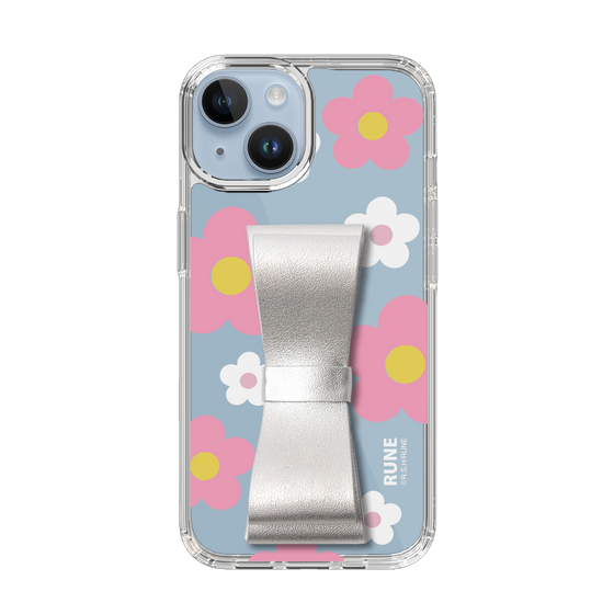 Slim Protection Case - STAND & RING RIBBON Silver［ Rune Naito - RUNE Flower - Pink ］