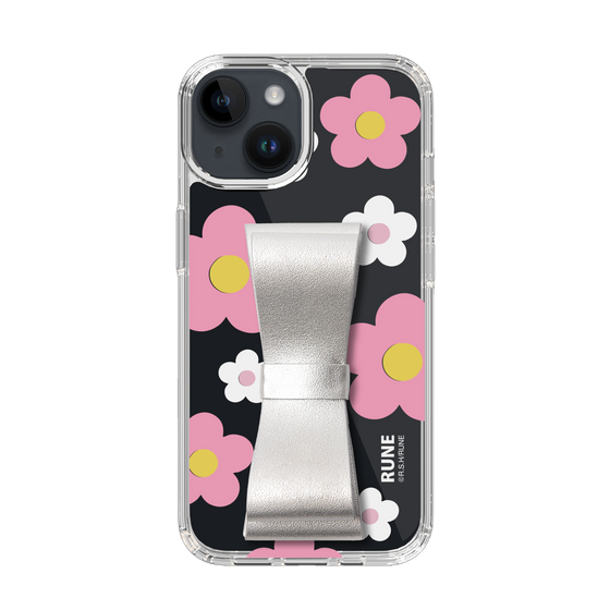 Slim Protection Case - STAND & RING RIBBON Silver［ Rune Naito - RUNE Flower - Pink ］
