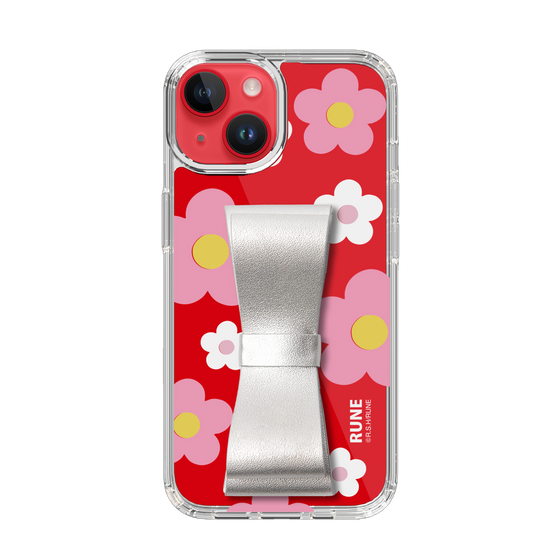 Slim Protection Case - STAND & RING RIBBON Silver［ Rune Naito - RUNE Flower - Pink ］