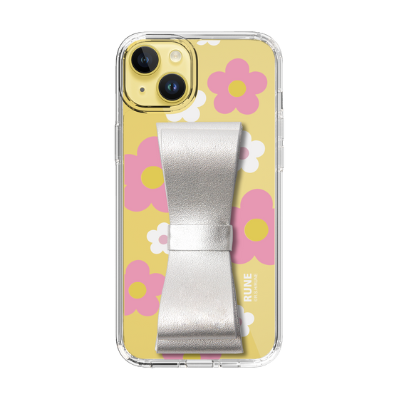 Slim Protection Case - STAND & RING RIBBON Silver［ Rune Naito - RUNE Flower - Pink ］