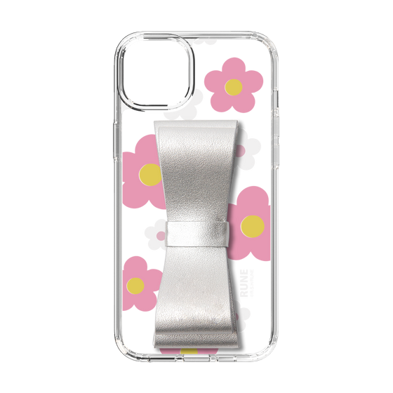 Slim Protection Case - STAND & RING RIBBON Silver［ Rune Naito - RUNE Flower - Pink ］