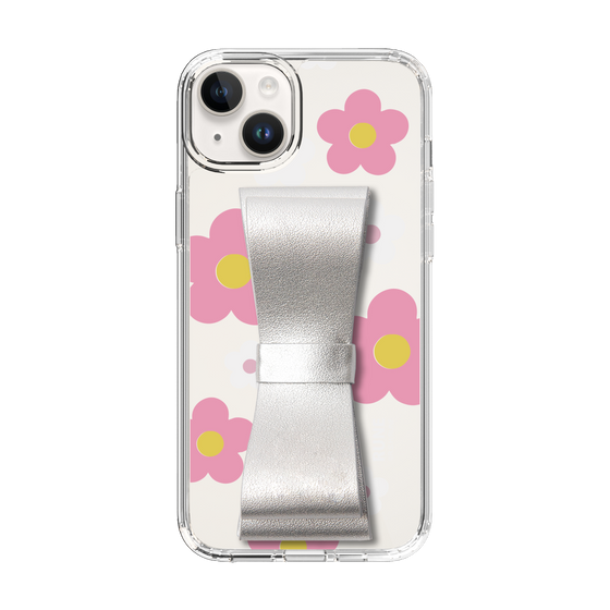 Slim Protection Case - STAND & RING RIBBON Silver［ Rune Naito - RUNE Flower - Pink ］
