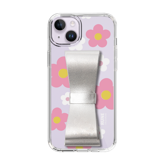 Slim Protection Case - STAND & RING RIBBON Silver［ Rune Naito - RUNE Flower - Pink ］
