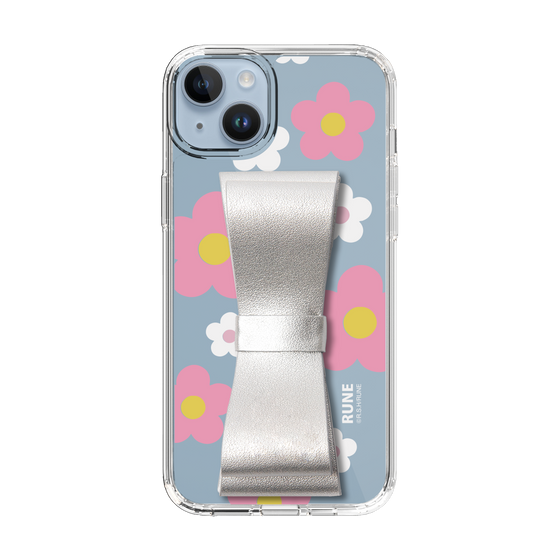 Slim Protection Case - STAND & RING RIBBON Silver［ Rune Naito - RUNE Flower - Pink ］