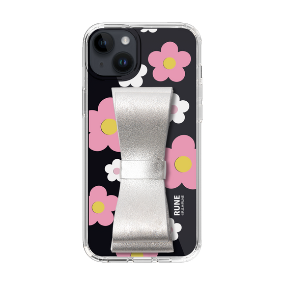 Slim Protection Case - STAND & RING RIBBON Silver［ Rune Naito - RUNE Flower - Pink ］