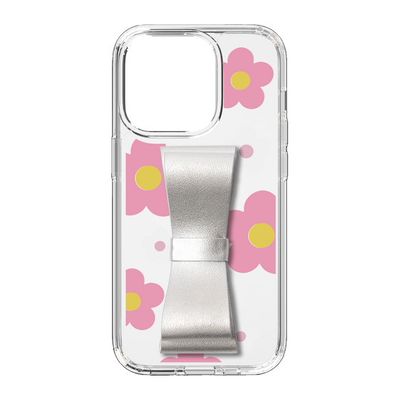 Slim Protection Case - STAND & RING RIBBON Silver［ Rune Naito - RUNE Flower - Pink ］