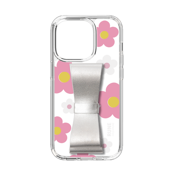 Slim Protection Case - STAND & RING RIBBON Silver［ Rune Naito - RUNE Flower - Pink ］