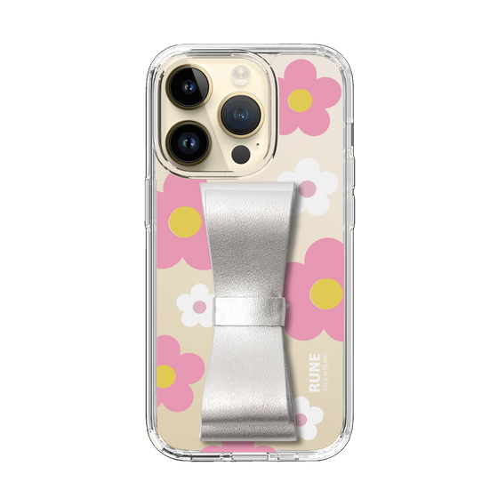 Slim Protection Case - STAND & RING RIBBON Silver［ Rune Naito - RUNE Flower - Pink ］