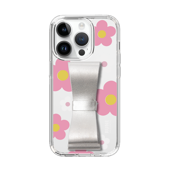 Slim Protection Case - STAND & RING RIBBON Silver［ Rune Naito - RUNE Flower - Pink ］