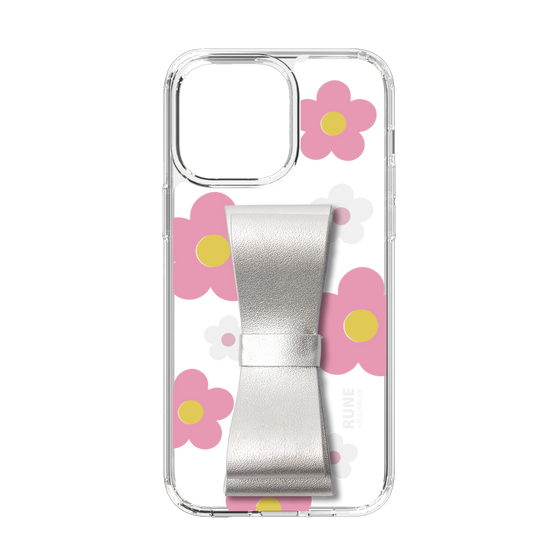 Slim Protection Case - STAND & RING RIBBON Silver［ Rune Naito - RUNE Flower - Pink ］