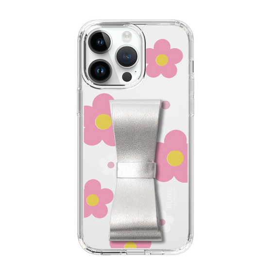 Slim Protection Case - STAND & RING RIBBON Silver［ Rune Naito - RUNE Flower - Pink ］