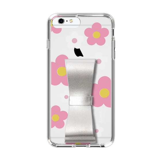 Slim Protection Case - STAND & RING RIBBON Silver［ Rune Naito - RUNE Flower - Pink ］
